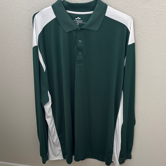 Tri-Mountain Other - Tri-Mountain Green and White Long Sleeve Polo Shirt